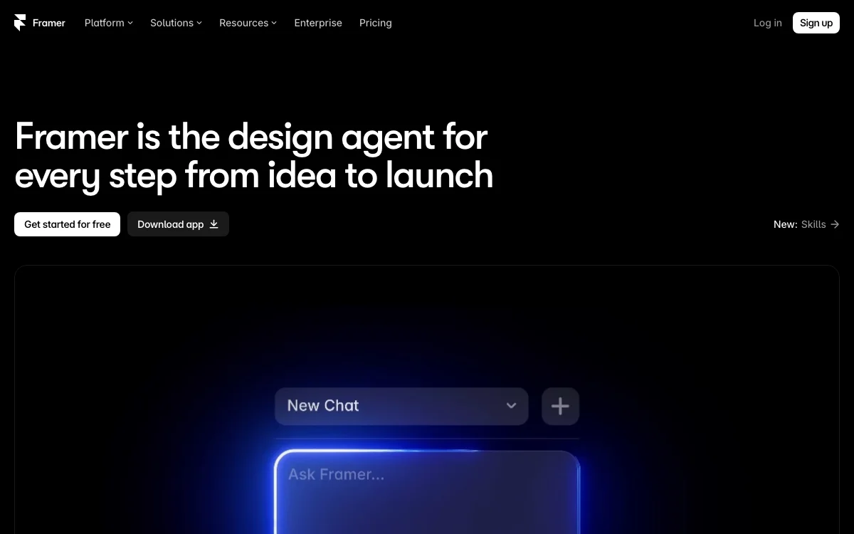 Framer official website, shown as an external design reference